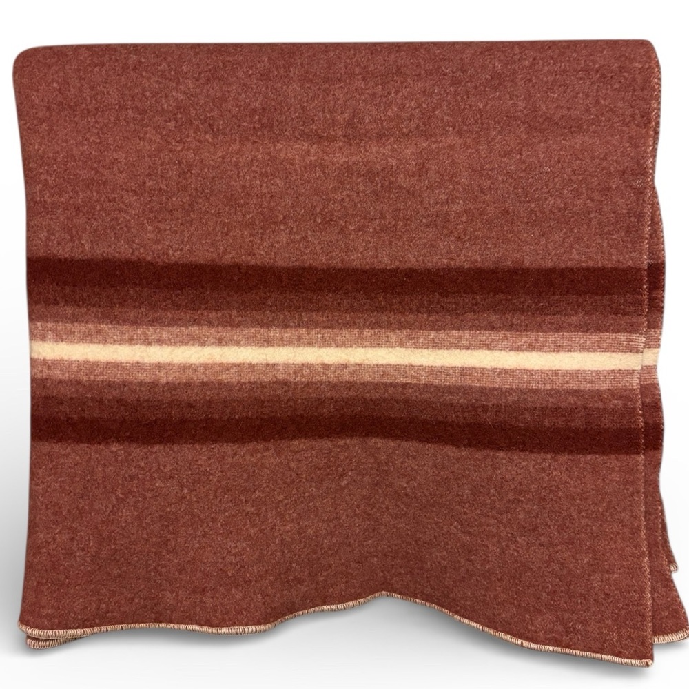 Vintage Utah Woolen Mills Striped Throw Blanket - Brown and Cream
